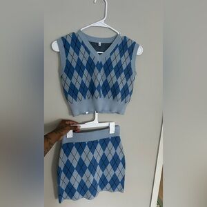 Blue plaid skirt set
